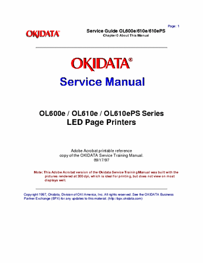 Oki OL600e OL600e / OL610e / OL610ePS Series
LED Page Printers Service Manual